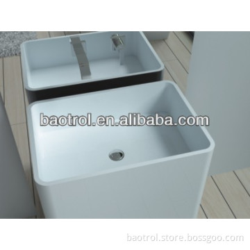 White rectangle pedestal acrylic solid surface commercial bathroom wash basin